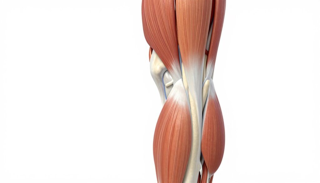 A detailed anatomical illustration of the human triceps surae muscle group, which includes the soleus and gastrocnemius muscles, showcased in a side view. The foreground features a close-up of the lower leg, where the muscles are highlighted in vivid colors to show their structure and connections to the femur and Achilles tendon. The image should have a clean, white background to ensure clarity. Soft, diffused lighting accentuates the muscle fibers and contours. Use a high-resolution format with a focus on anatomical accuracy, ideal for educational purposes. The overall mood is informative and scientific, making the muscle anatomy clear and engaging for readers interested in human anatomy and fitness. A detailed anatomical illustration of the human triceps surae muscle group, which includes the soleus and gastrocnemius muscles, showcased in a side view. The foreground features a close-up of the lower leg, where the muscles are highlighted in vivid colors to show their structure and connections to the femur and Achilles tendon. The image should have a clean, white background to ensure clarity. Soft, diffused lighting accentuates the muscle fibers and contours. Use a high-resolution format with a focus on anatomical accuracy, ideal for educational purposes. The overall mood is informative and scientific, making the muscle anatomy clear and engaging for readers interested in human anatomy and fitness.